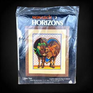 Monarch Horizons Cow Needlepoint Kit Longstitch Heart Farm 1983 Vintage